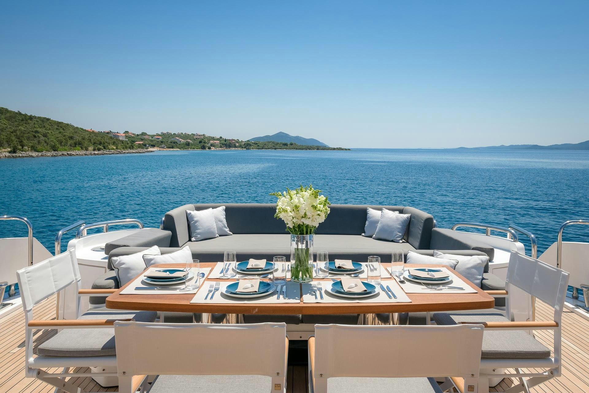 QUANTUM Aft deck table set up Dubrovnik Charter