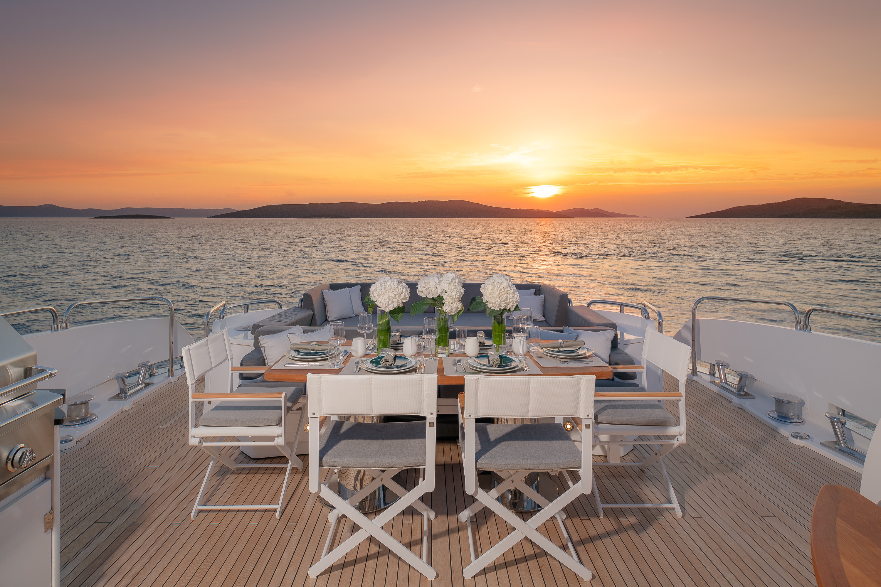 QUANTUM Sunset aft deck table Dubrovnik Charter