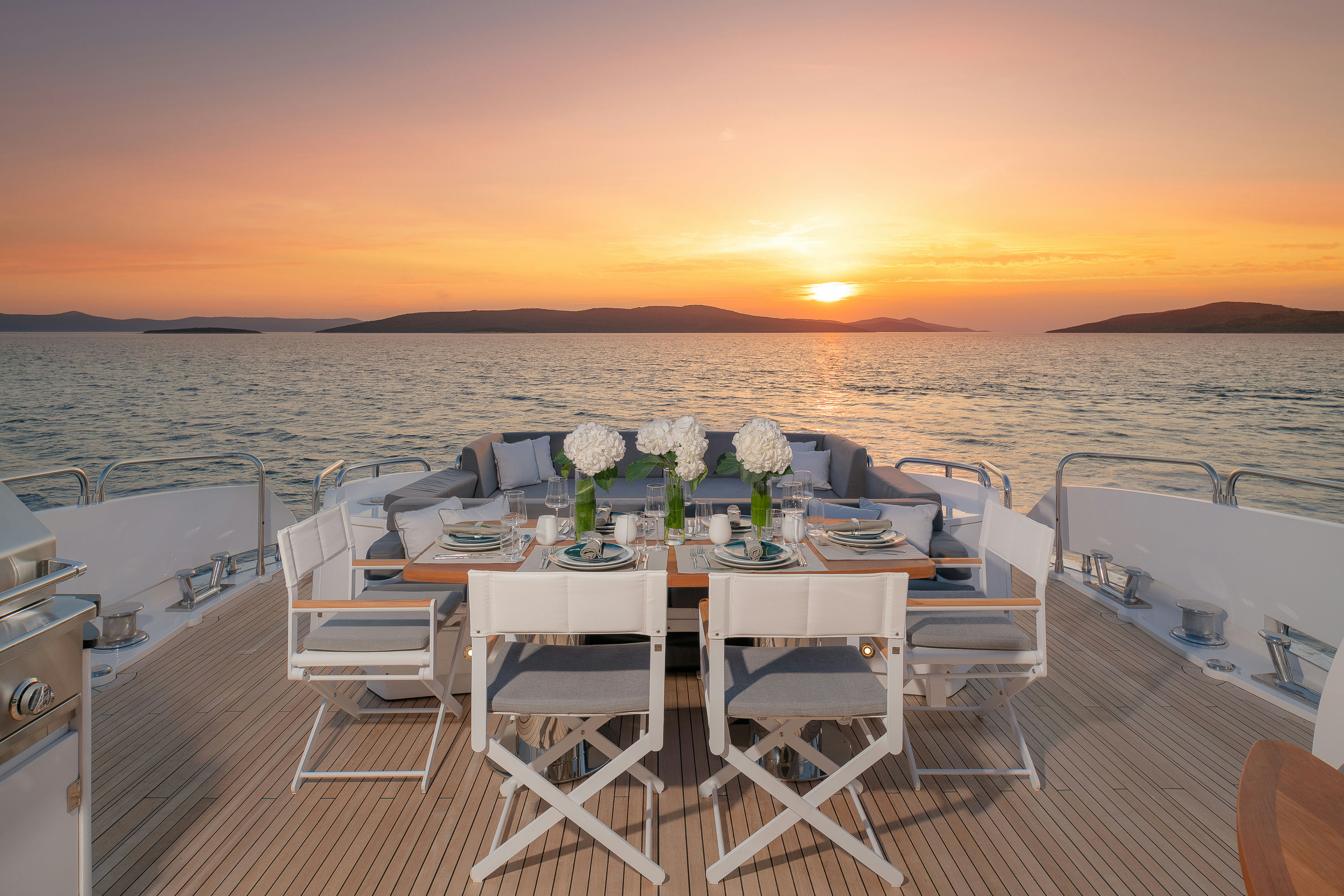 QUANTUM Sunset aft deck table Dubrovnik Charter