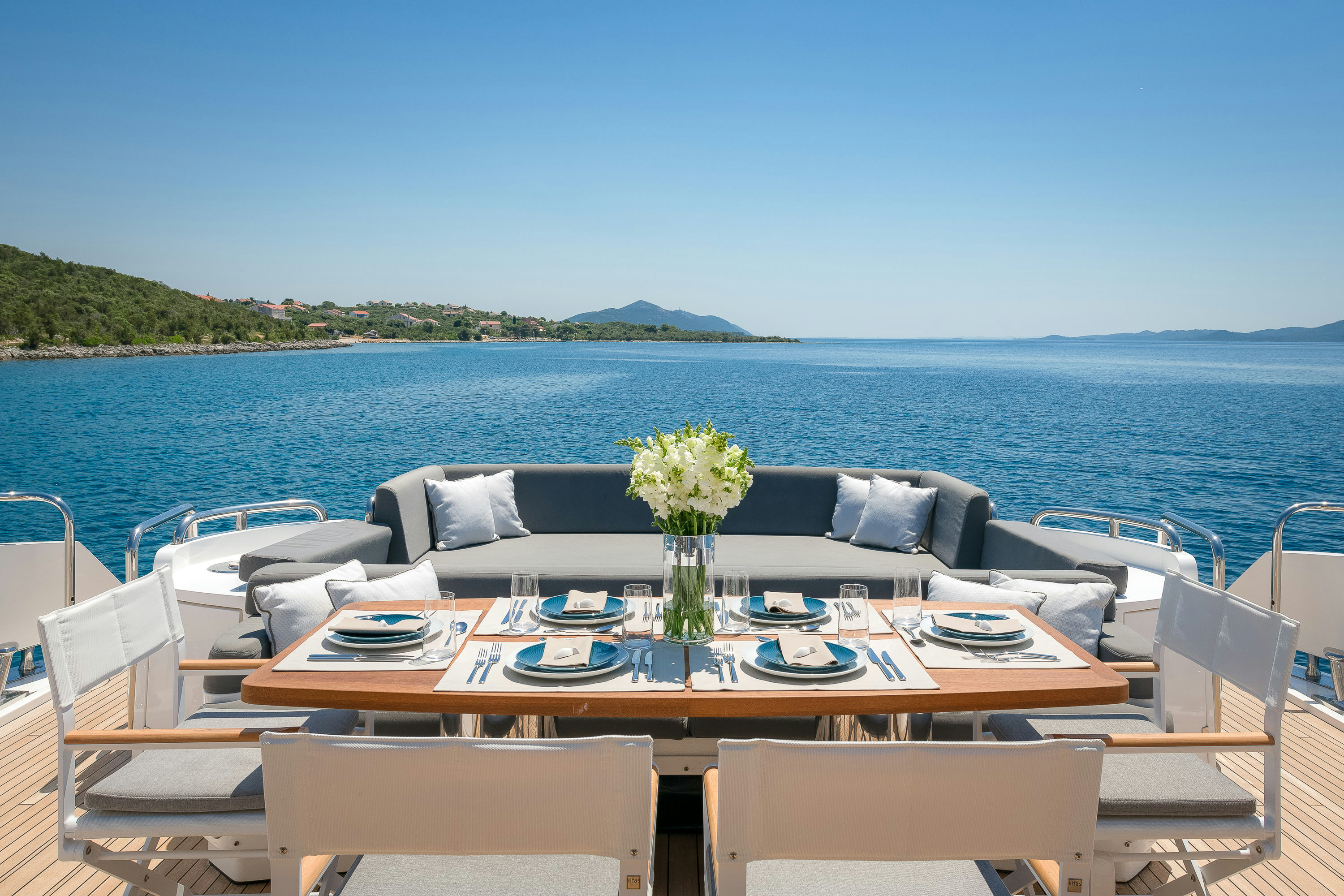 QUANTUM Aft deck table set up Dubrovnik Charter